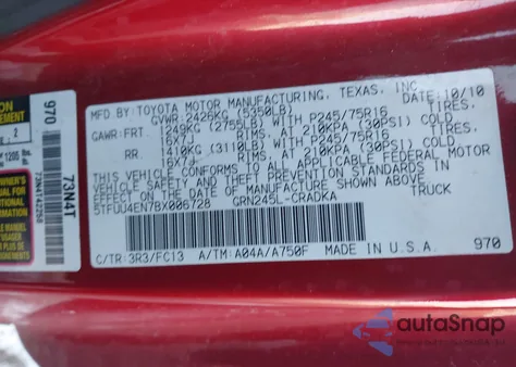 2011 Toyota Tacoma Base V6 from USA, damaged, VIN 5TFUU4EN7BX006728